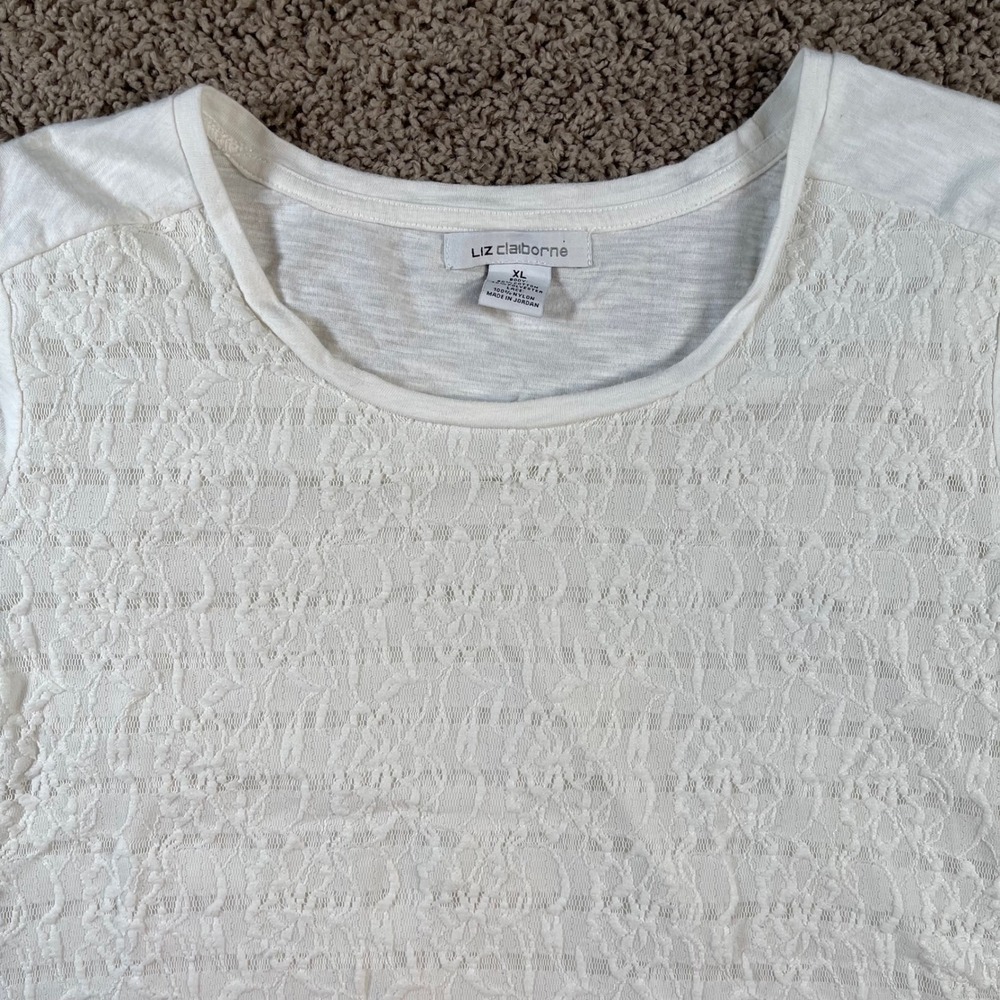 Liz Claiborne Womens White Lace Overlay Tunic Top Plus Size XL blouse fairy‎ tee